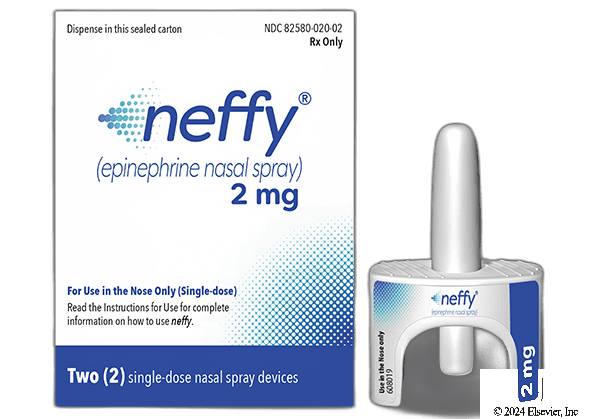 neffy 2 mg epinephrine nasal spray carton with a single-dose device